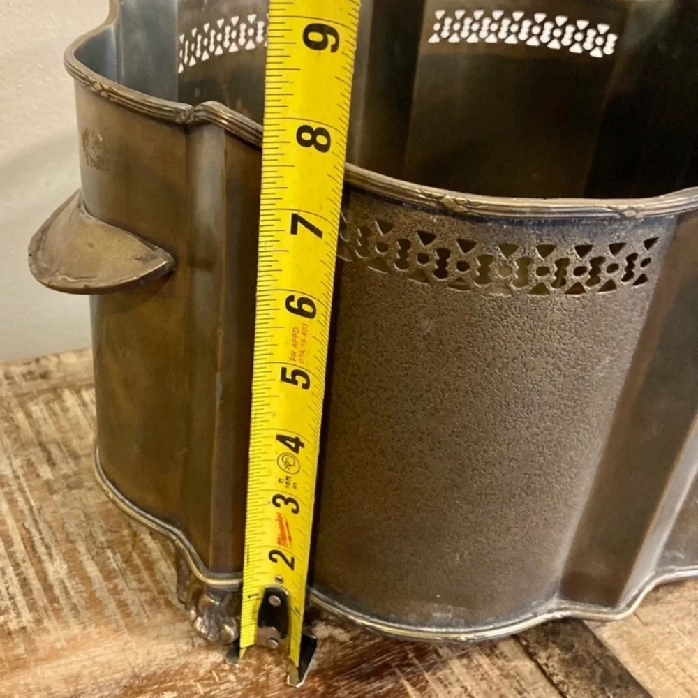 Metal Planter with Cutout Design Footed Container Cachepot